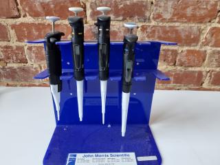 4x Gilson Pipettman Ultra Single Channel Pipettes w/ Stand