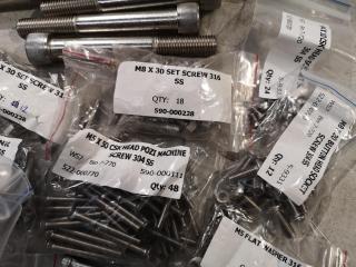 Stainless Steel Bolts, Nuts, Screws, Washers, Assorted Bulk Lot