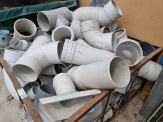 Assorted PVC Pipe Connectors, Fittings, w/ Steel Crate