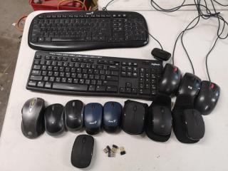 14x Assorted Wireless & USB Mice & Keyboards w/ Webcam