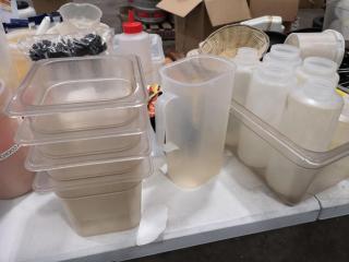 Assorted Lot of Restaurant Kitchen Accessories, Containers, & More