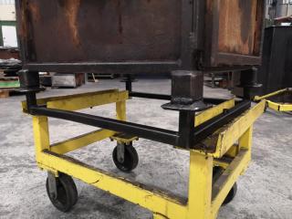 Industrial Mobile Bin Trolley w/1x Steel Material Storage Bin & Lifting Unit