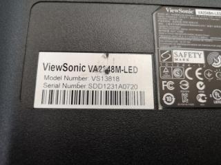 2x ViewSonic LED Computer Monitors, 18" & 22" Sizes, No Bases