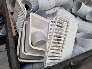 Assorted PVC Pipe Connectors, Fittings, Drain Basins