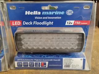 2x Hella Marine Sea Hawk XL Black LED Deck Floodlights, New