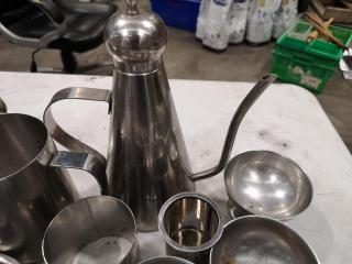 Assorted Stainless Steel Restaurant Teapots, Bowls, Pitchers & More