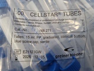 100x Cellstar 15mL Gradulated Centrifuge Tubes, New