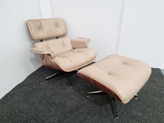 Eames Style Lounge Chair and Ottoman  - Leather
