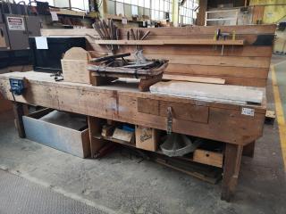 Vintage Wood Workshop Workbench w/ Vice