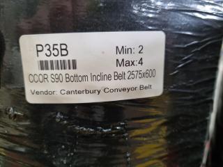 2x Industrial Conveyor Belt Rolls, Each 600x2575mm