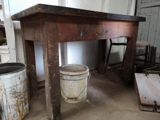 Heavy Duty Vintage Steel Topped Wood Workshop Table
