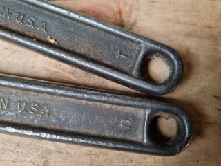 2x Vintqge Antique Crescent Tool Co Adjustable Wrenches AT118