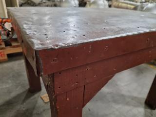 Vintage Wooden Steel Topped Short Work Table