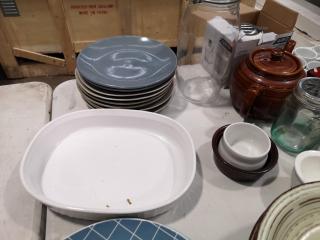 Assorted Restaurant Accessories, Tea Cups, Plates, Teapots, & More