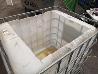 1000L Industrial Plastic Tank in Cage, Top cut off