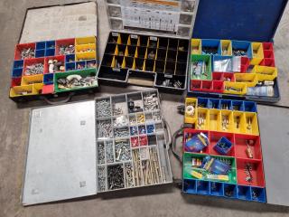 5x Cases of Assorted Fastening Hardware, Electrical Connectors, & More