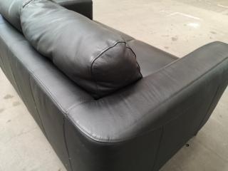 Stylish 2-Seater Black Leather Sofa Couch