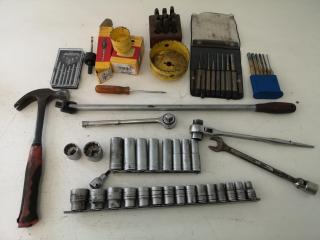 Assorted Lot of Hand Tools, Sockets, Hole Cutters, Punches & More