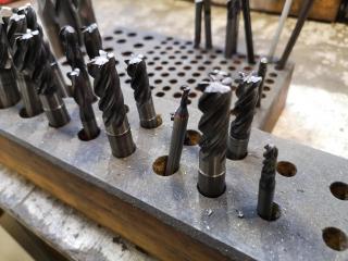 Assorted Mill Cutters, Bits, w/ Wood Holders & More