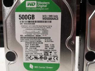 3x Western Digital WD Caviar Green 3.5" Hard Drives, 2x 500Gb & 1x 1Tb