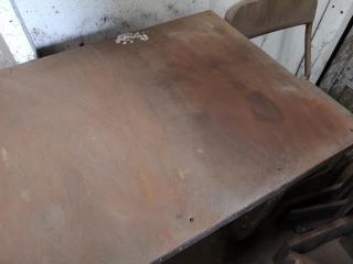 Heavy Duty Vintage Steel Topped Wood Workshop Table