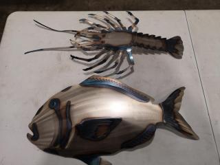 Steel Fish & Shrimp Wall Art by Adam Styles