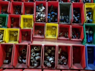 Huge Assortment of Pipe & Hose Fittings, Bolts w/ Bins 