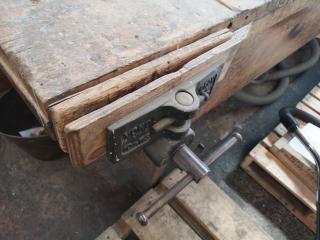 Vintage Wood Workshop Workbench w/ Vice
