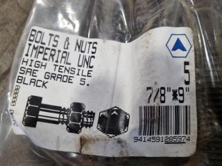 30x High Tensile SAE Grade 9 Nuts & Bolts, Size 7/8" x 9"