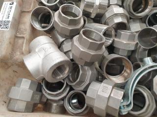 Large Bin of Stainless Pipe Coupling Fittings