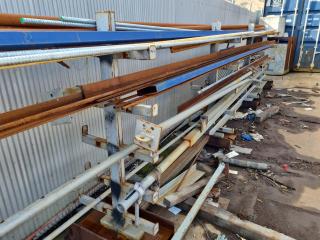 Assorted Angle, Box, Rebar Steel Lengths + Heavy Steel Storage Rack