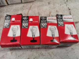 24x Assorted Flourecent, Incandescent, Halogen, & Radium Light Bulbs