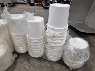 -31x Plastech white buckets with 100+ Lids
