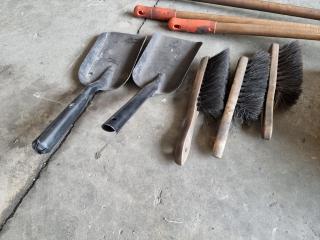 Assortment of Workshop Brushes, Brooms and Shovels