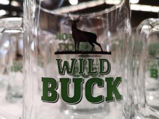 23x Wild Buck Glass Beer Mugs + 2x Large Pitchers