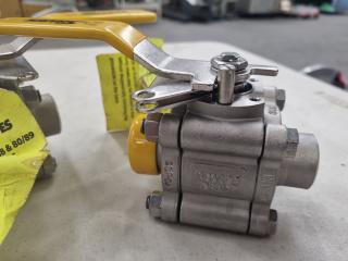 3x Sharpe 1" Stainless Steel Weld End Valves