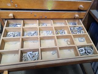 Huge Lot of Metal Numbers & Letters w/ Wooden Storage Drawer Unit