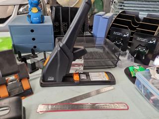 Assorted Office Supplies, Staplers, Punches, Trays & More