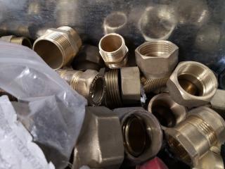 Assorted Lot of Brass Plumbing Fittings, Couplings & More