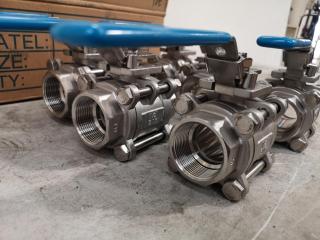 6x Stainless Steel Ball Valves, 1 1/2" Size, New