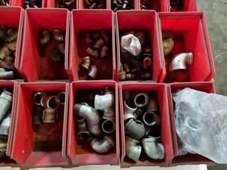 Huge Assortment of Pipe & Hose Fittings, Bolts w/ Bins 