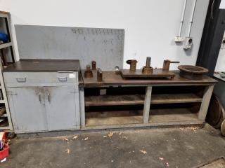 Vintage Wooden Steel Topped Workbench / Cabinet Unit