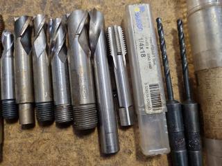 40+ Assorted End Mills, Taps, Drills, & More