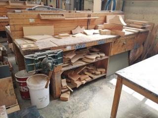 Vintage Workshop Wooden Workbench w/ Wood Vice