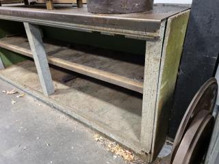 Vintage Wooden Steel Topped Workbench / Cabinet Unit