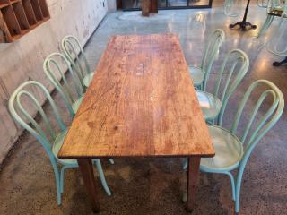 Antique Timber Cafe Table and 6 Chairs