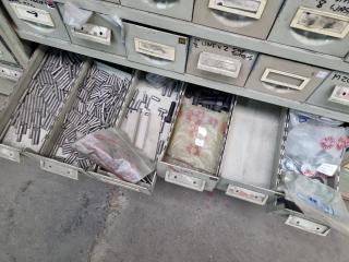 54-Drawer Steel Parts Bin Cabinet with Contents