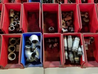 Huge Assortment of Pipe & Hose Fittings, Bolts w/ Bins 