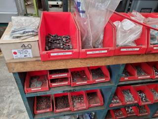 Assorted Nuts, Bolts, Washers & More w/ Bins & Rack