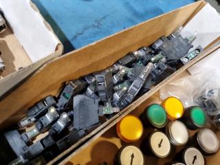 Assorted Industrial Control Buttons, Keyed Switches, Light Modules, Components